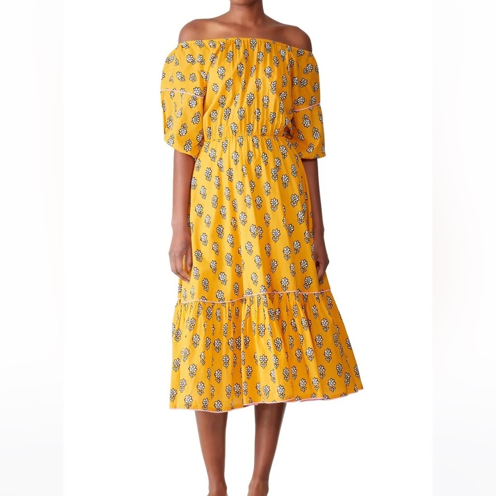 Rhode Frida Yellow Off Shoulder Tiered Dress